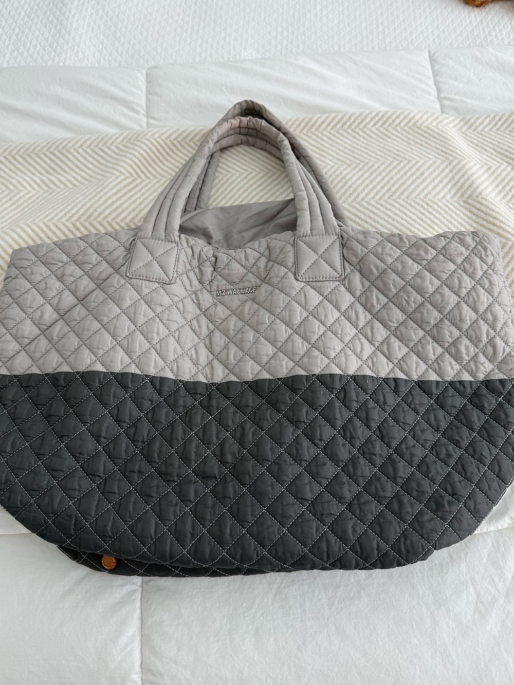 MZ Wallace Large Metro Tote in Light Gray and Charcoal